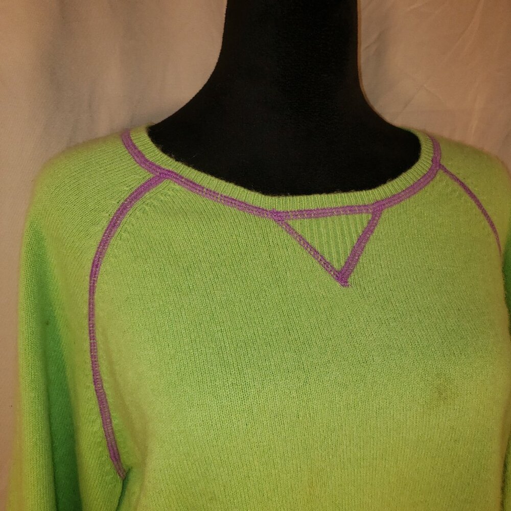 White + Warren Lime Green Cashmere Blend Sweater XL